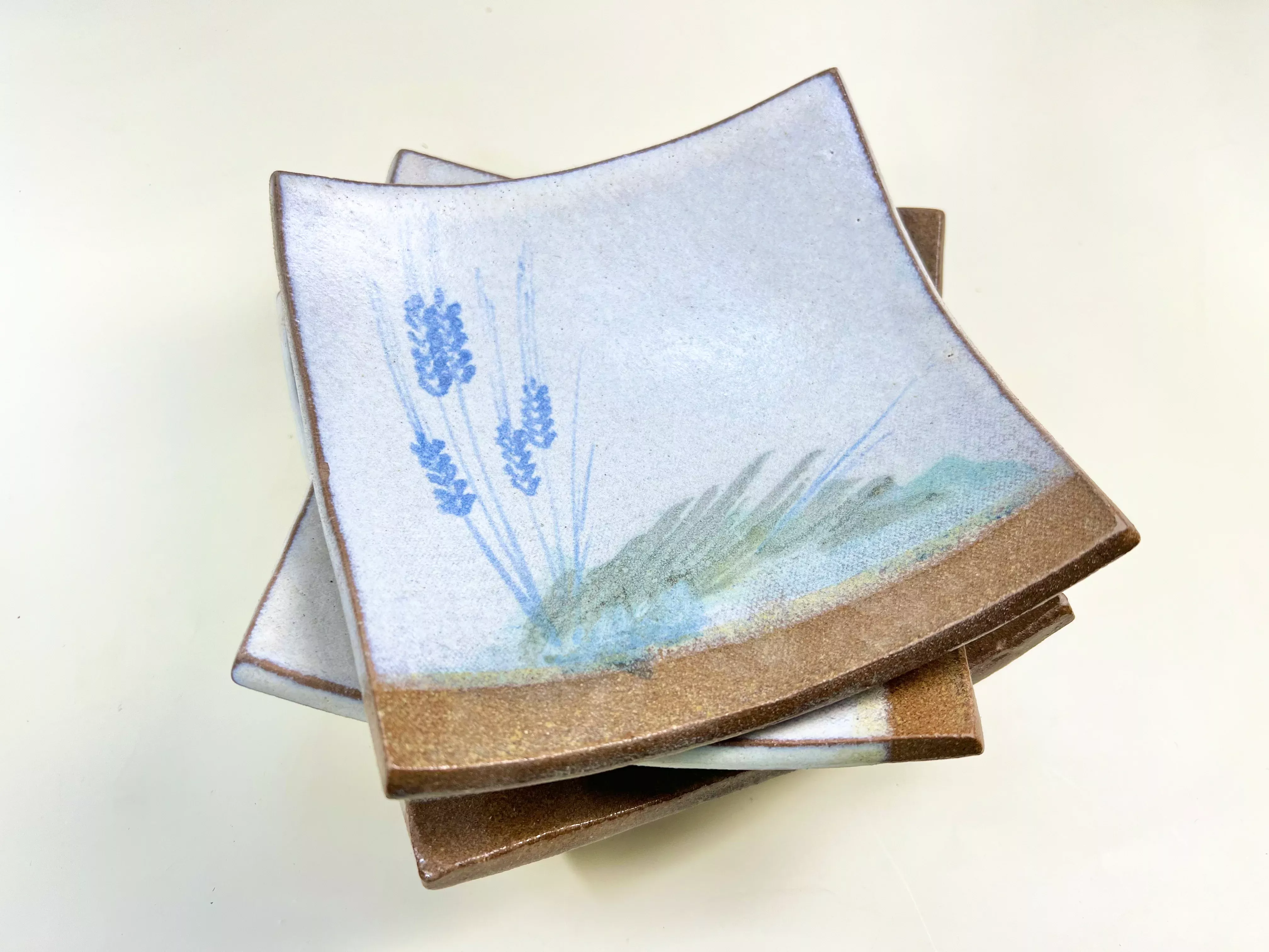 Set of 3 Square Earthenware Catchalls with Blue Floral