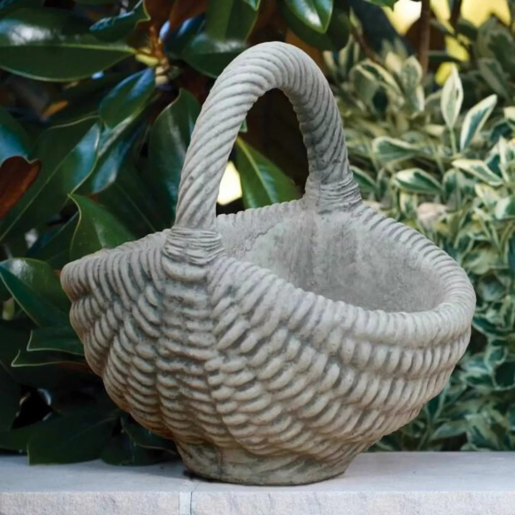 small-handled-basket-concrete-planter-massarellis-6577 Small Handled Basket Concrete Planter - Massarellis #6577