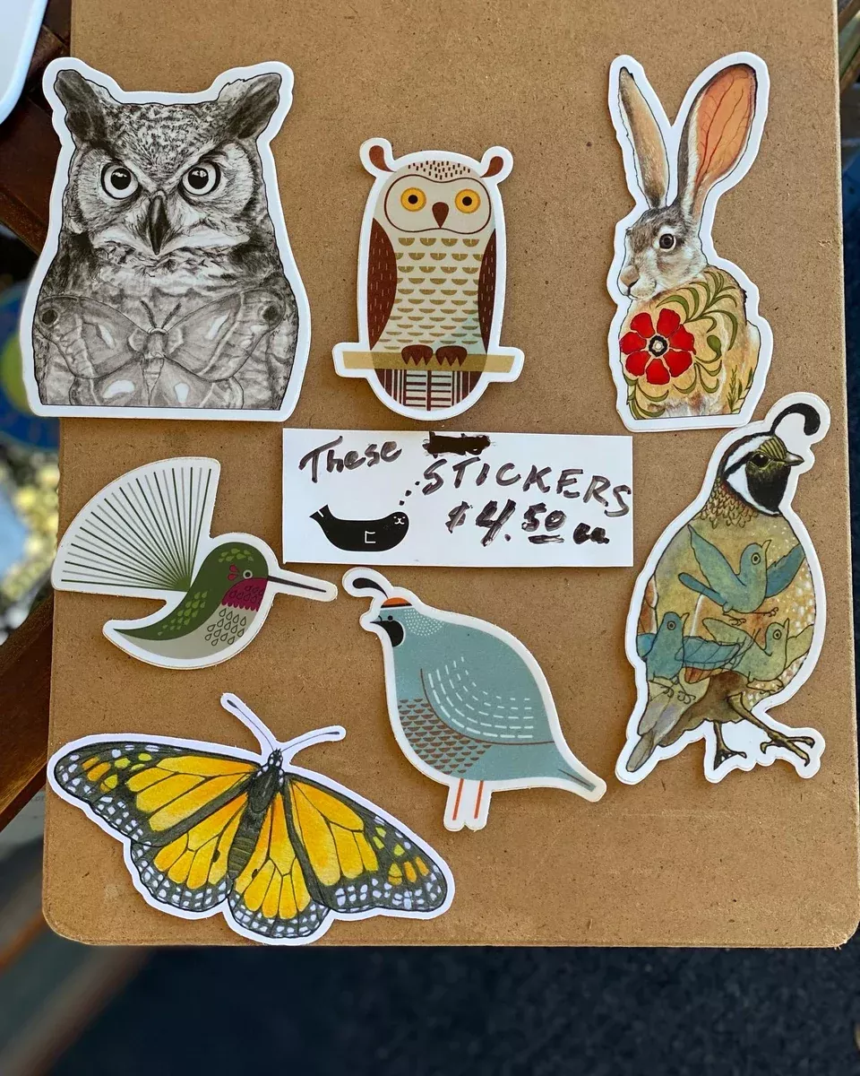 sticker-hummingbird-quail-owl-jack-rabbit-monarch-bat Sticker - Hummingbird - Quail - Owl - Jack Rabbit - Monarch - Bat