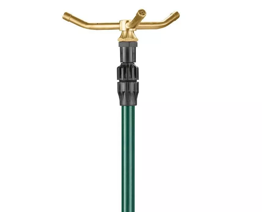 telescoping-high-rise-brass-3-arm-sprinkler-with-step-spike-58288 Telescoping High Rise Brass 3-Arm Sprinkler with Step Spike 58288