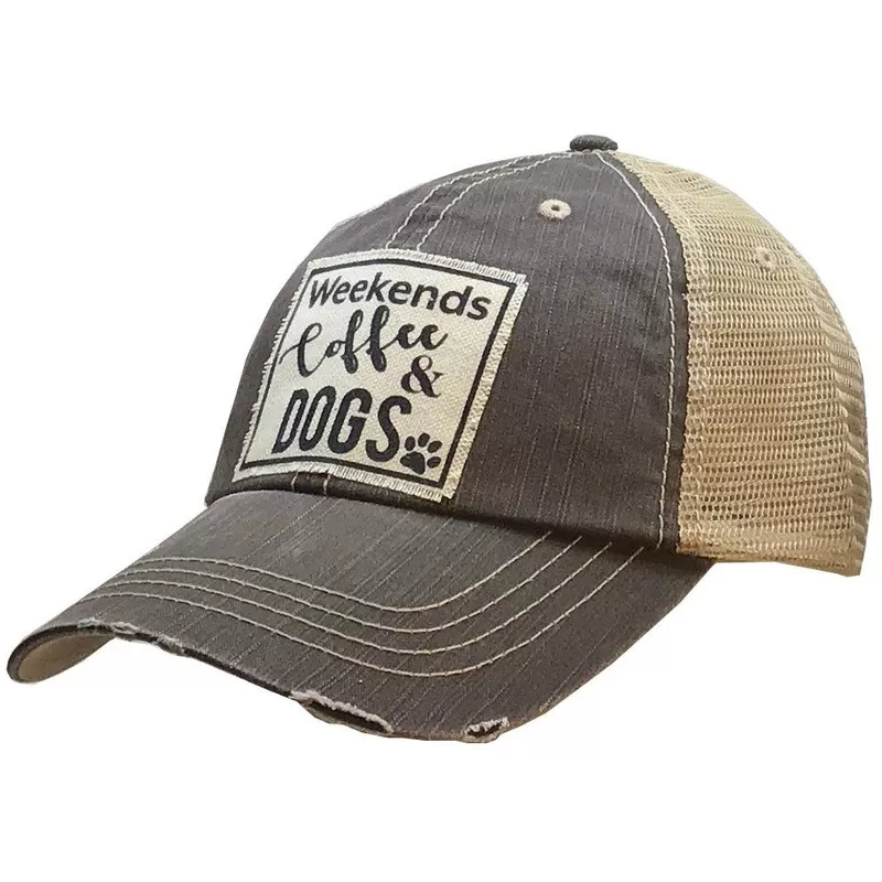 “Weekends, Coffee, & Dogs” Distressed Trucker Cap