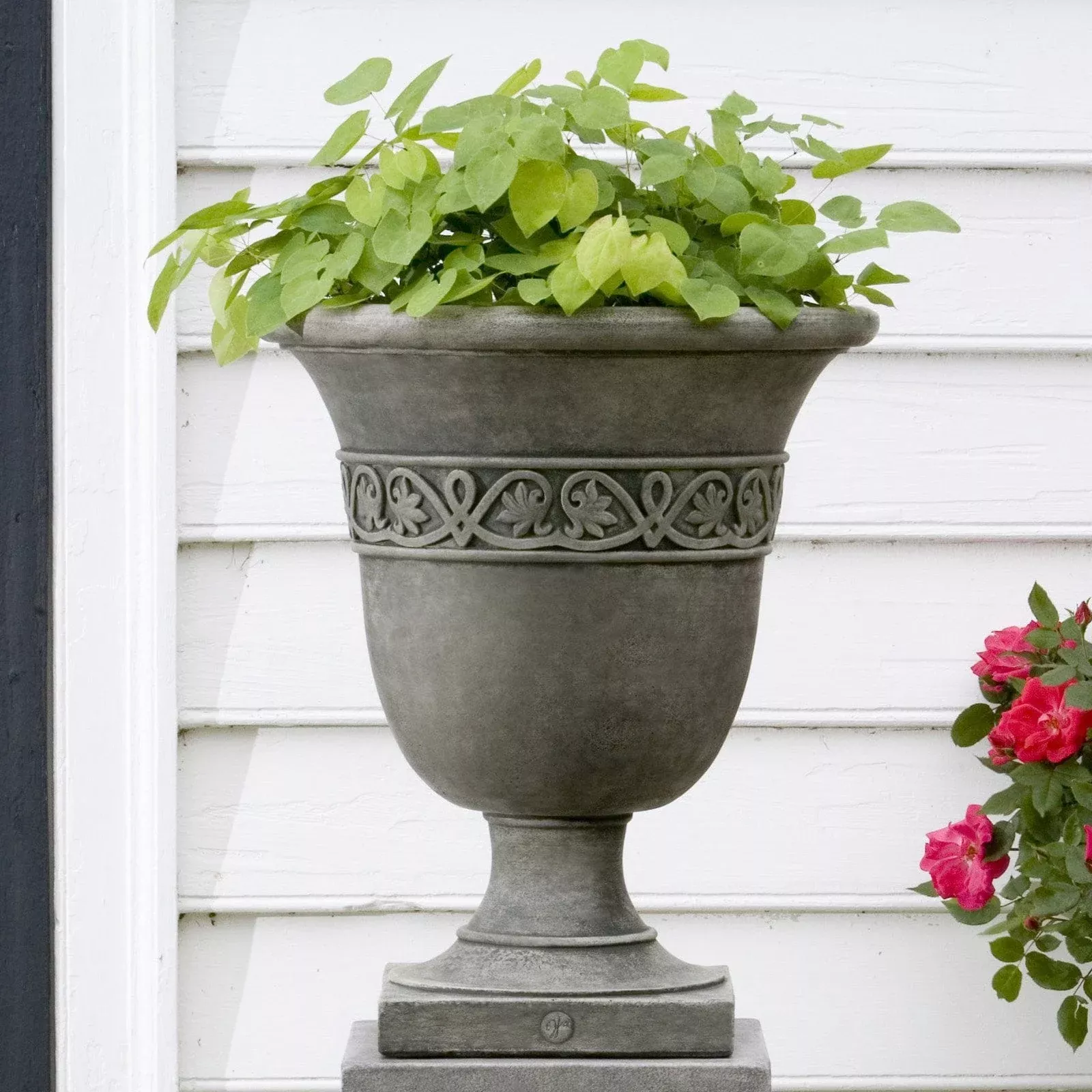 williamsburg-strapwork-leaf-urn-garden-planter Williamsburg Strapwork Leaf Urn Garden Planter