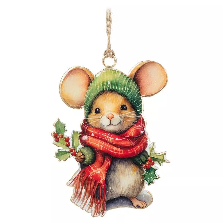 winter-mouse-with-holly-ornament Winter Mouse with Holly Ornament